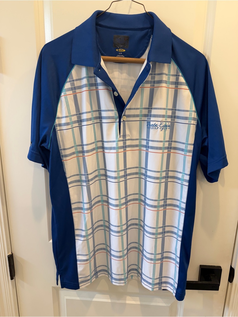 Greg Norman Collection Blue Plaid Short-Sleeve Golf Polo